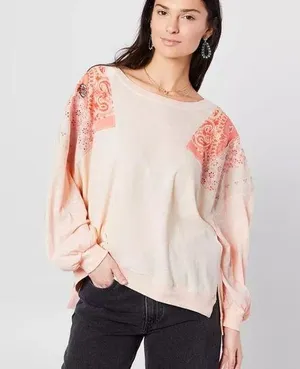 We The Free Free People Camiseta Feelin It Boho Patchwork Top in Alabaster Combo W1096 Sz S thumbnail 1