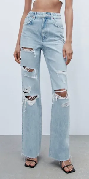 ZARA Ripped Wide Leg Jeans thumbnail 1