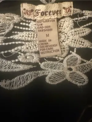 U2K Vintage Forever 21 Black V‑Neck Mini Dress with White Embroidery thumbnail 4