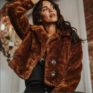 Free People Women's Faux Fur Mena Coat Boho Romantic Timeless Classic thumbnail 1