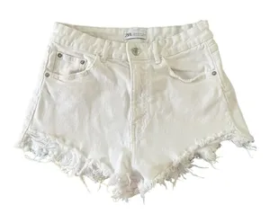 Zara White Distressed Denim Shorts Women's Size 8 thumbnail 1