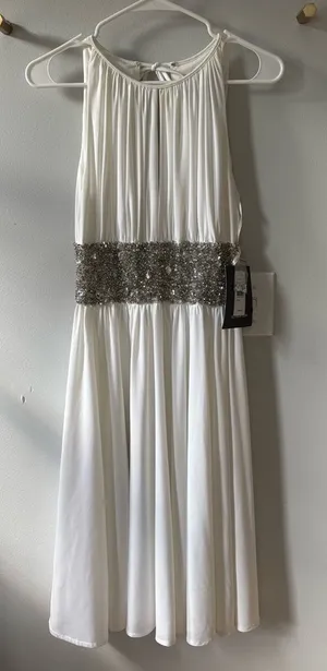 JS Boutique White Dress with Silver Embellishments thumbnail 1