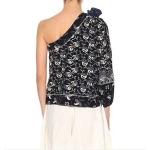 Ulla Johnson Asima Batik One Shoulder Top Blue Black Size 6 thumbnail 13