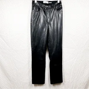 Abercrombie‎ & Fitch Black Vegan Leather The 90s Straight High Rise Pants thumbnail 2