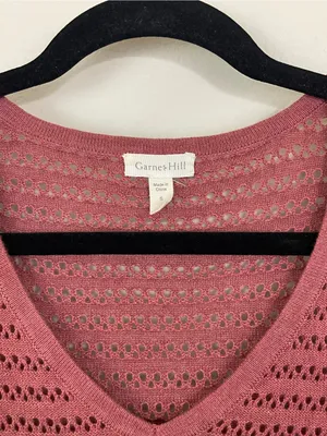Garnet‎ Hill Organic Cotton-Linen Blend Bell-Sleeve Pointelle Sweater Size Small thumbnail 3