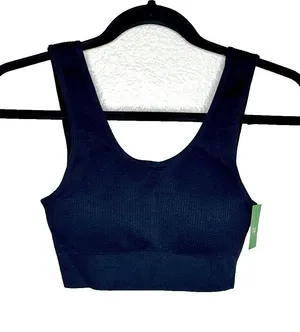 NEW Dip Sports Bra Womens Small Athletic Gym Yoga Black Ribbed Seamless Stretch thumbnail 1
