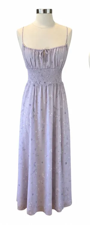 Aritzia Wilfred Genoa Midi Dress In Lilac Floral With Slit Leg thumbnail 1