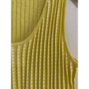 Anthropologie Moth Yellow White Ribbed Pointelle Peplum Knit Tank Top Medium thumbnail 5