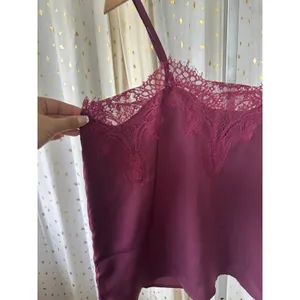 Lulu’s Women's Maddox Burgundy Satin Eyelash Lace Adjustable Straps Cami XL thumbnail 3