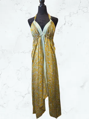 OCEAN BLUE APPAREL Halter Maxi Dress Boho Bohemian Paisley Shimmer Open Back thumbnail 3