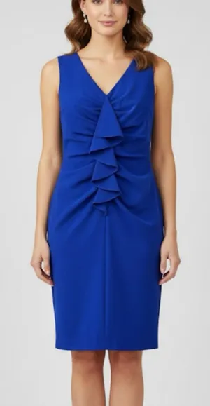Calvin Klein Royal Blue Ruffle V Neck Sleeveless‎ Shift Dress Size 6 thumbnail 1