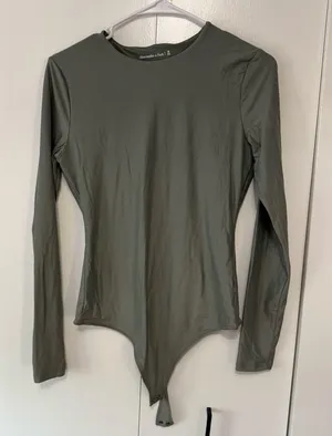 Abercrombie Olive Green Soft Matte Seamless Long Sleeve Bodysuit thumbnail 1