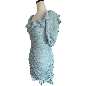 ASTR The Label Teal Multi Ditsy Floral Ruched Mini Dress‎ ADR100891 XS thumbnail 4