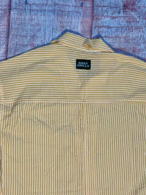 Daily Drills Seersucker Boxy Button Down Shirt Yellow White XS/S thumbnail 4