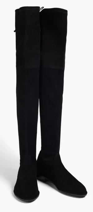 Stuart Weitzman Suede Over The Knee Boots Black Almond Toe Size 6.5 Pull On Styl thumbnail 1