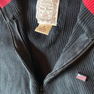 Ralph Lauren Polo Jeans Navy Red Quarter Zip Sweater Size Large thumbnail 8