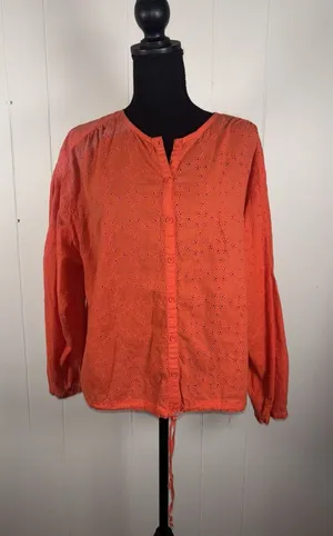 FREE PEOPLE Stars Align Cotton Eyelet Top in Orange Size M *‎ thumbnail 1