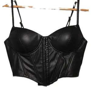 NWT Womens Say What Black Faux Leather Adjustable Straps Bustier Crop Top Size M thumbnail 1