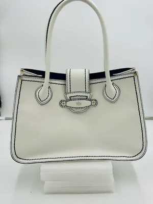 Antonio Melani White Leather Satchel Bag Magnetic Closure Blue Trim thumbnail 1