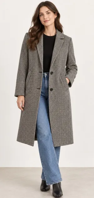 Abercrombie & Fitch Houndstooth Longline Coat XS Classic Preppy Old Money Winter thumbnail 1