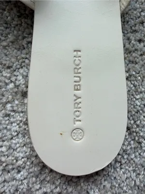 Tory Burch Knotted Miller Sandals Size 10.5M Leather Flat Heel White Logo thumbnail 6