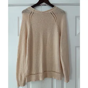 J.Crew Cream Roll Neck Pointelle Raglan Cotton Blend‎ Knit Sweater Large thumbnail 2