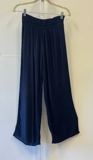 IN San Francisco Boho Wide Leg Smocked Waist Rayon‎ Pants Medium Beach Navy Blue thumbnail 1
