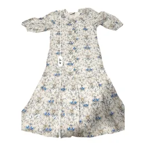 Tuckernuck Dress Womens M Blue White Floral Cotton Puff Sleeve Tiered Midi thumbnail 10
