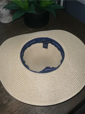 Adrienne Vittadini Beige Straw Sun Hat with Sparkly Floral Scarf thumbnail 7