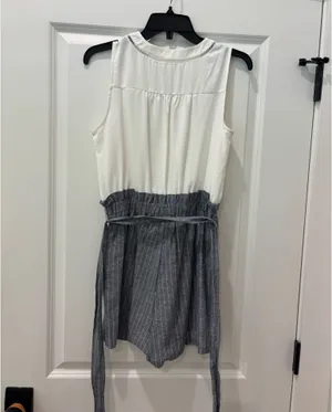 Altar'd State white and grey pinstripe romper thumbnail 3