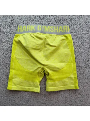 Gymshark Flex Seamless Shorts Women’s S Yellow Gray Logo Workout Gym Biker thumbnail 2