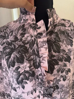 Tuckernuck Pink Toile Print Ruffle Collar Mini Dress Size M Cottagecore thumbnail 6