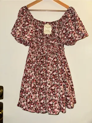 NWT Altar'd State Rochelle floral mini dress smocked bodice puff sleeves Sz S thumbnail 4
