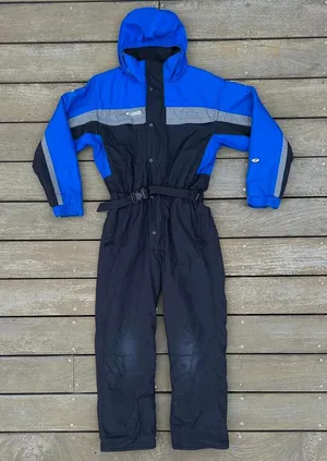 Vintage Columbia Sportswear Black/Blue Ski Suit Snow Suit w/ Hood thumbnail 1