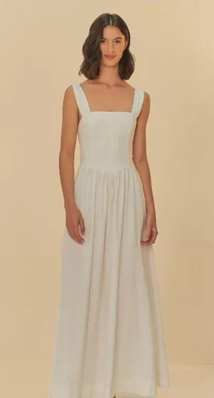 NWOT Farm Rio Stretch Linen Blend Cami Maxi Dress Size S Classic Off White thumbnail 2