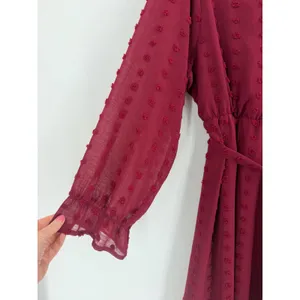 Baltic Born Paisley Dress Women 2XL Burgundy Swiss Dot Long Sleeve Romantic Midi thumbnail 11