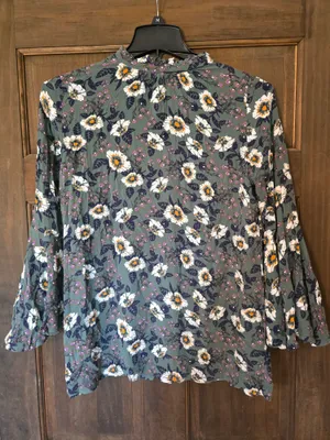 O Free People Green Floral V-Neck Long Sleeve Swing Dress S thumbnail 7