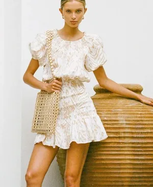 Sabo Skirt Luxe Camari Linen Dress Floral Short Sleeve Size XS thumbnail 1