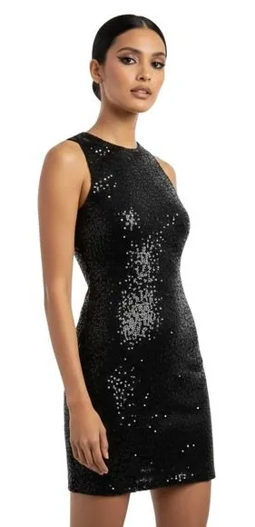 Zara Mini Dress Womens M Black Sequin Sleeveless Glam Cocktail‎ Party LBD NYE thumbnail 1