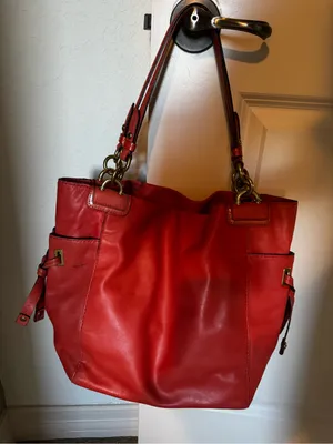 Coach Orange Leather Vintage Tote with Brass-Tone Hardware thumbnail 1
