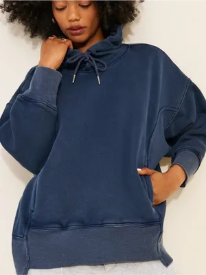 Free People Sprint To The Finish Hoodie Sweatshirt - Navy Blue - Large thumbnail 1