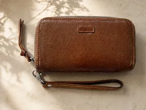 CONSUELA | Gloria Textured iridescent leather Large Brown Wristlet Wallet thumbnail 1