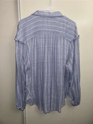 Free People Pale Blue Striped Button-Down Shirt thumbnail 6