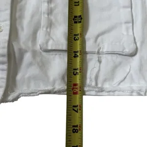 Zara Women Large Crop Denim Shirt Jacket White Button Front Short Sleeve | 14-35 thumbnail 5