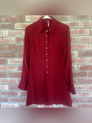 Free People Polka Dot Mini Dress Long Sleeve Button Up Women’s Small Red thumbnail 3