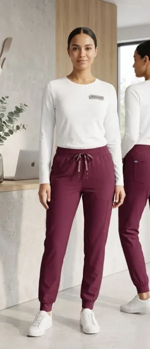 Med Couture Peaches Jogger Scrub Pants Womens L Large Wine Maroon Cargo Pockets thumbnail 1