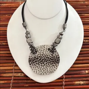 Chico's Textured Silver Pendant Necklace 16”-20” thumbnail 1