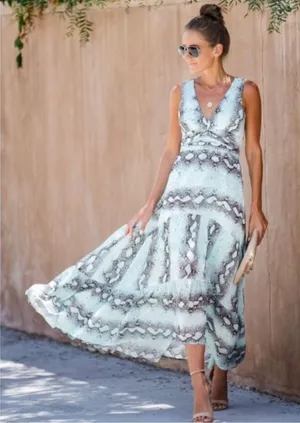 VICI dress Move Like Mamba green snake print crepe hi low maxi sz small‎ thumbnail 1
