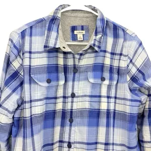 LL Bean Blue Plaid Fleece Lined Flannel Snap Shirt Jacket Shacket SMALL thumbnail 3