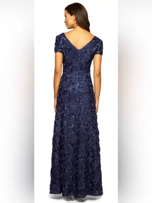 Alex Evenings Navy 3D Rosette Soutache Sequin Mother of Bride Gown Sz 10 Formal thumbnail 2